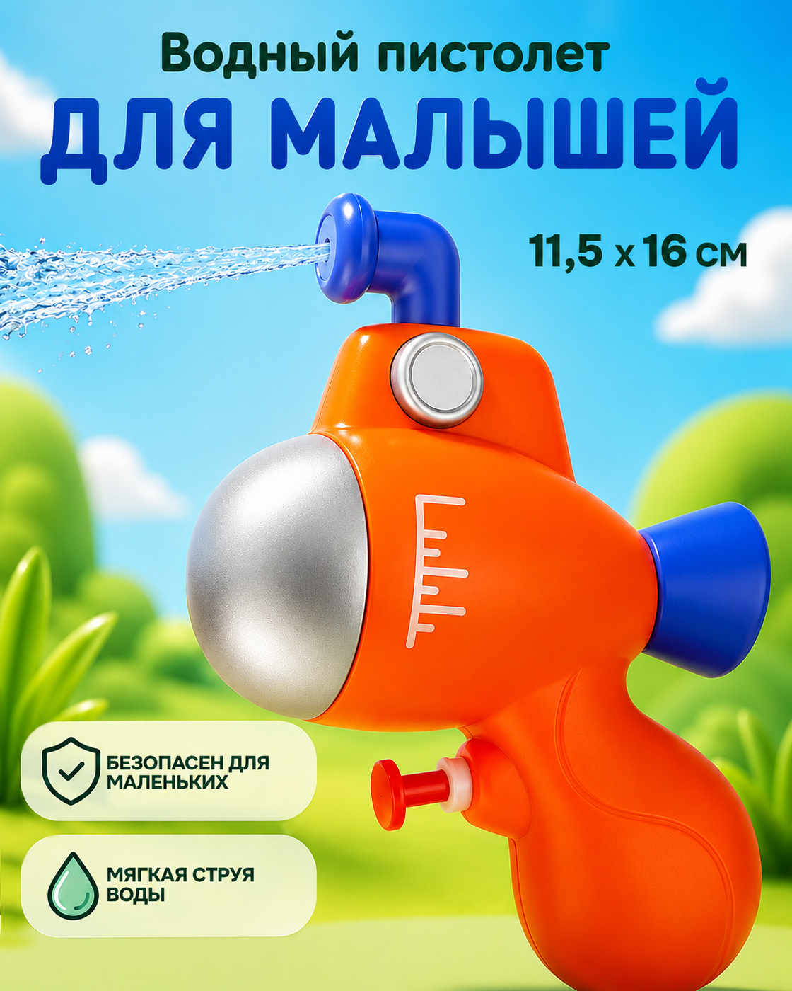 Пистолет водный 1TOY детский для малышей оранжевый - фото 1