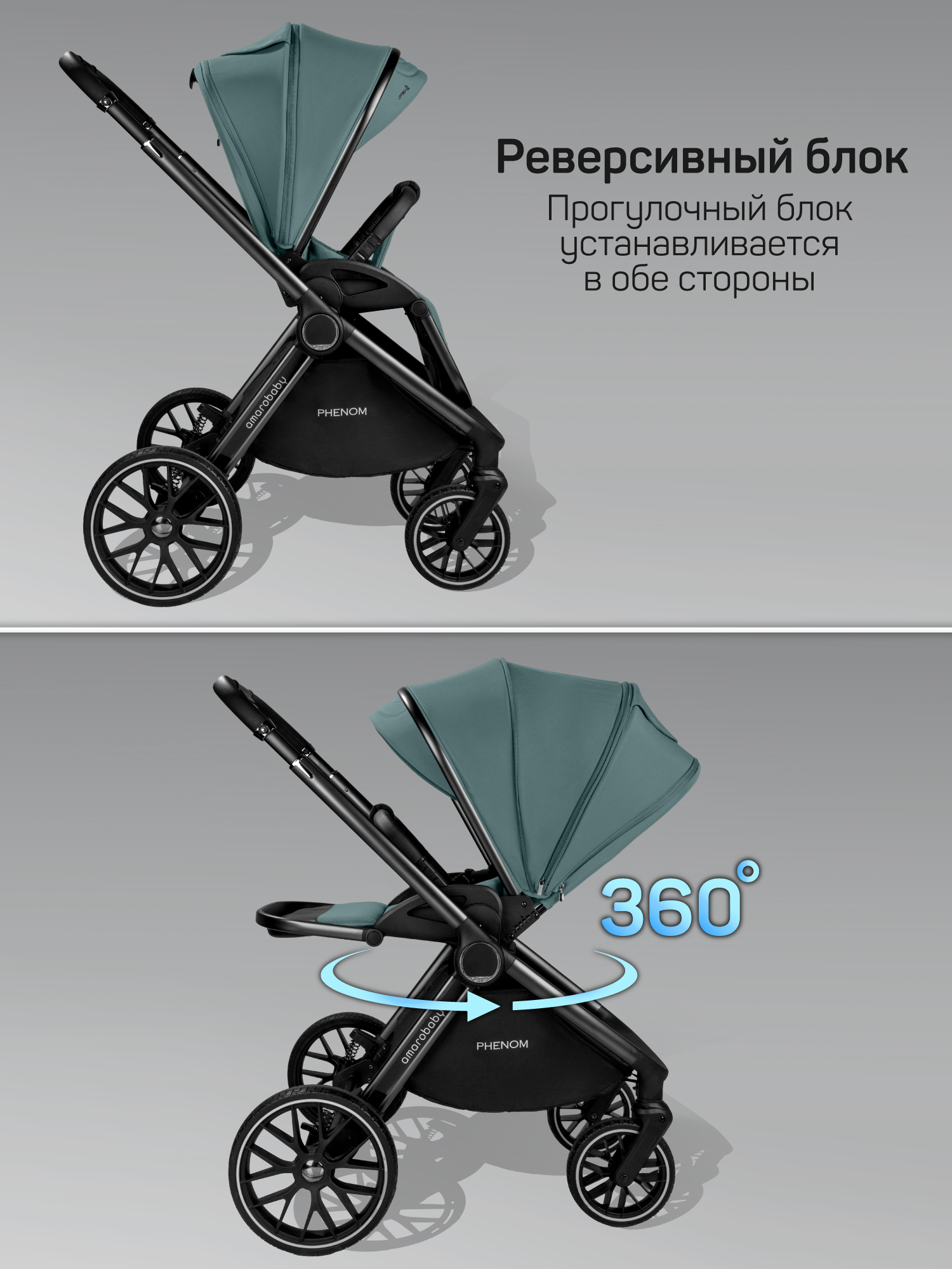 Коляска 2в1 Amarobaby Phenom голубой - фото 4