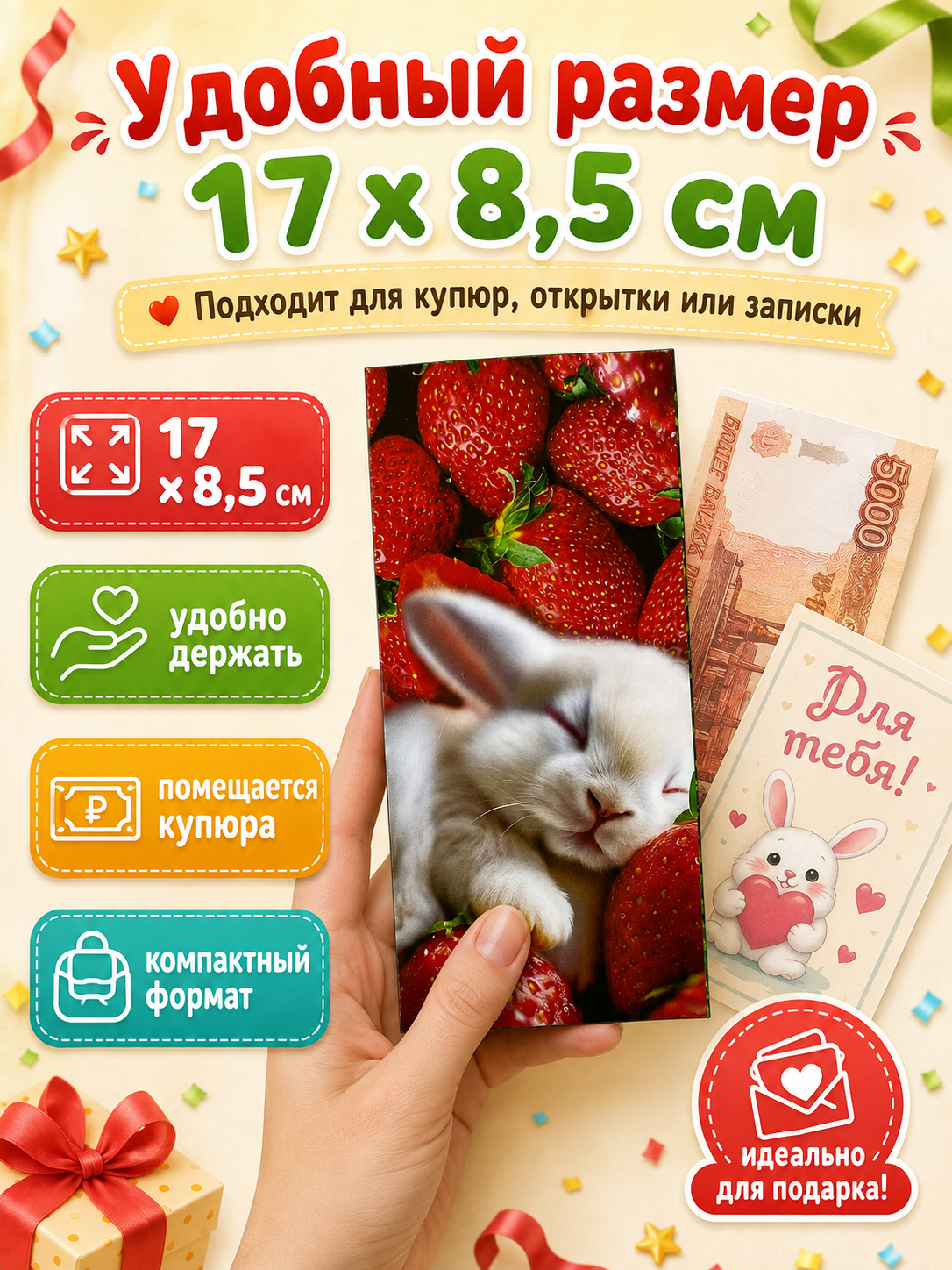 Конверты для денег детские Филькина Грамота со спящим кроликом и клубникой 10 шт - фото 8