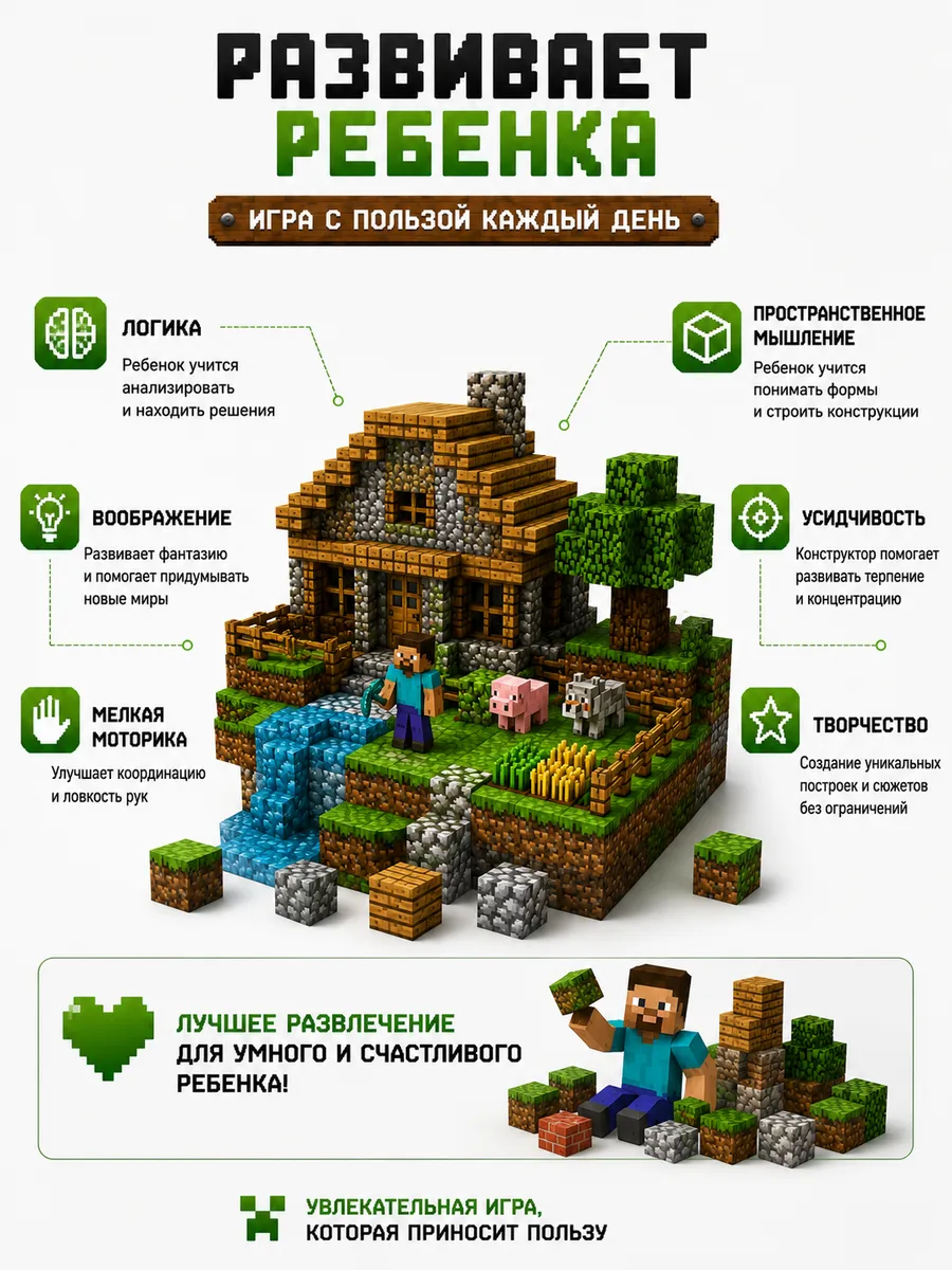 Конструктор MiniMinds Minecraft магнитный 300 дет. - фото 7