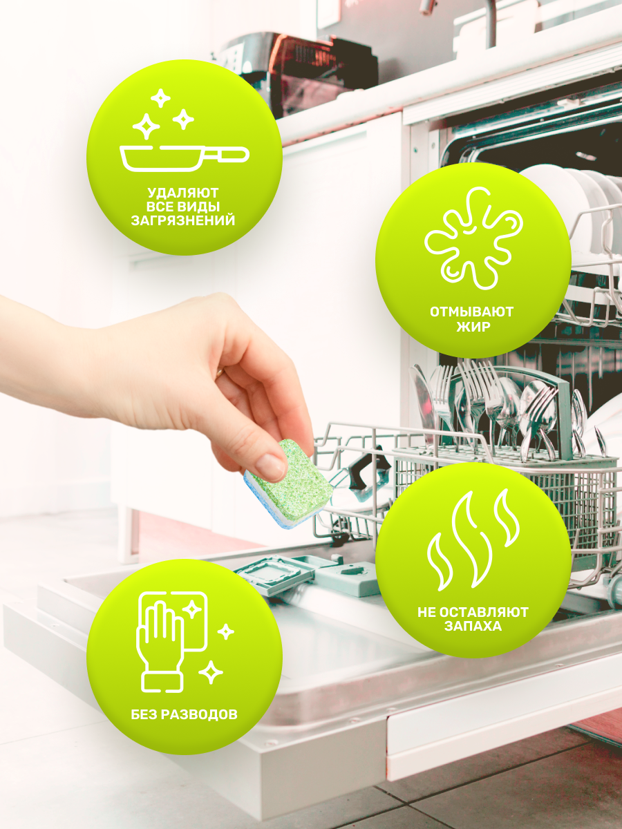 Таблетки для посудомоечных машин Clean and Fresh 100 шт. - фото 4
