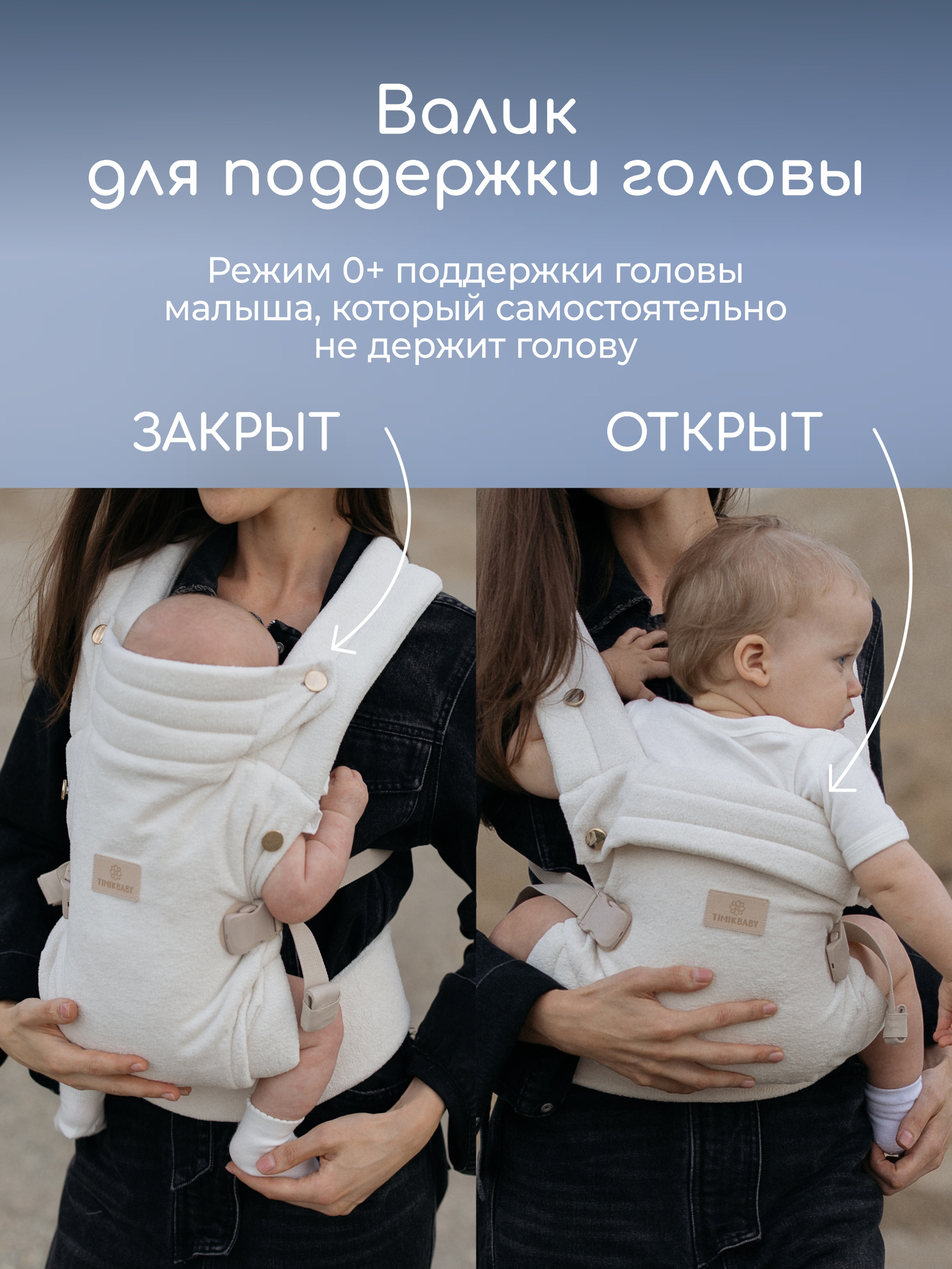 Переноска для новорожденных Timikbaby эргорюкзак белый плюш - фото 3