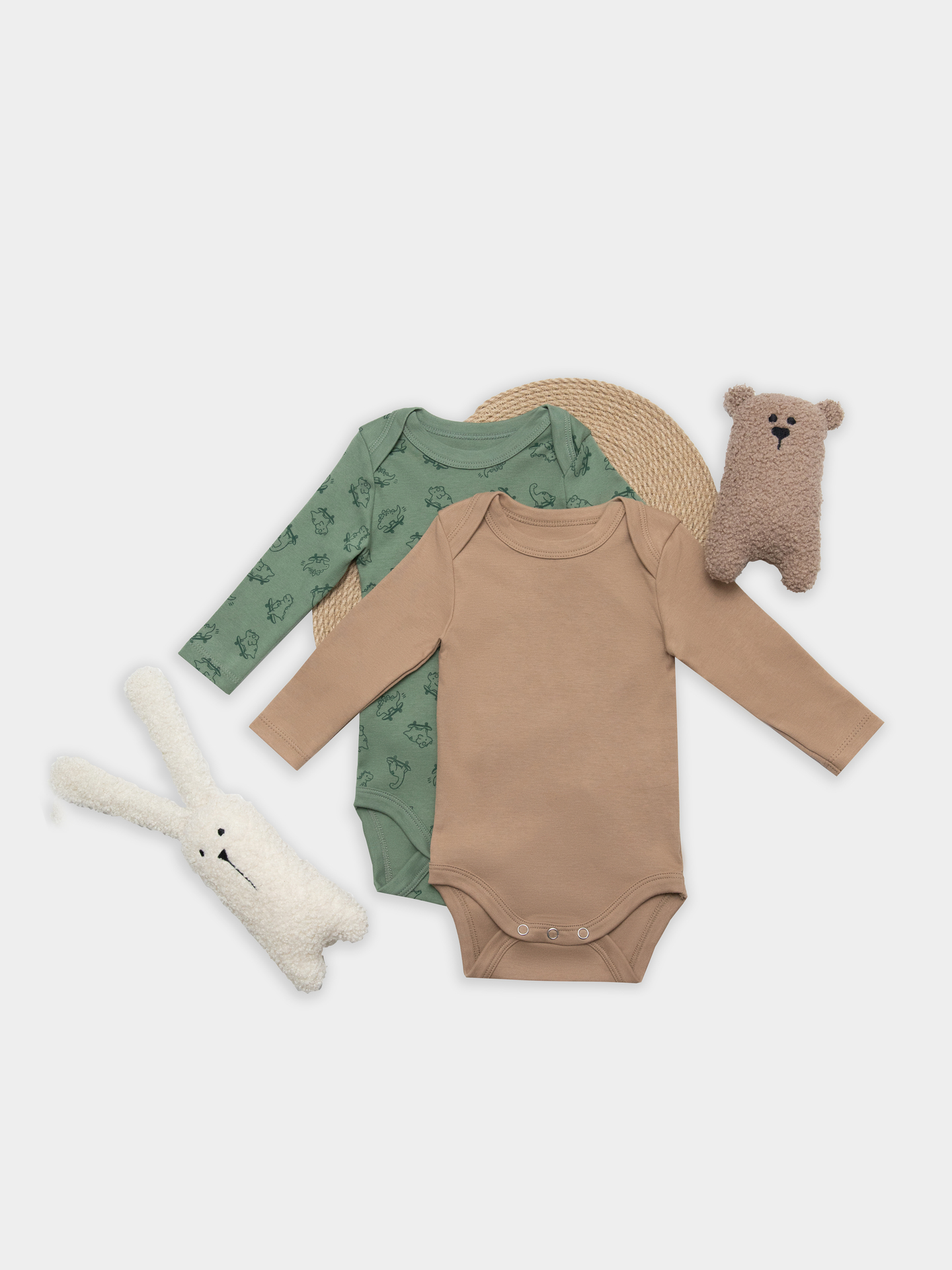 Боди 2 шт Mark Formelle (Марк Формэль) 13016-2/динозавры на зеленом +песочный - фото 1