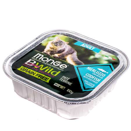 Корм для кошек MONGE BWild Grain free из трески с овощами консервированный 100г