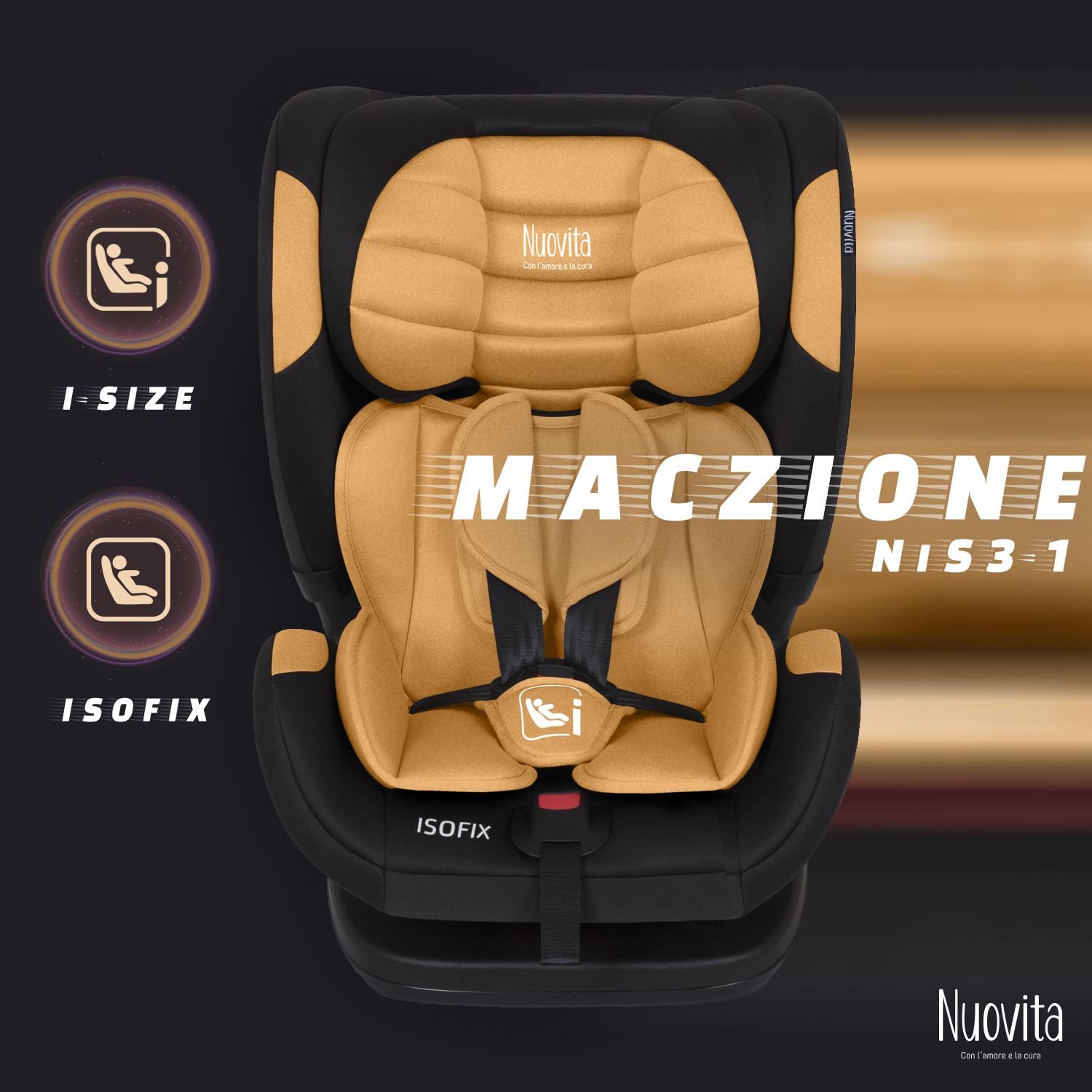 Автокресло Nuovita Maczione NiS3-1 Isofix 1/2/3 (9-36 кг) золотой - фото 1