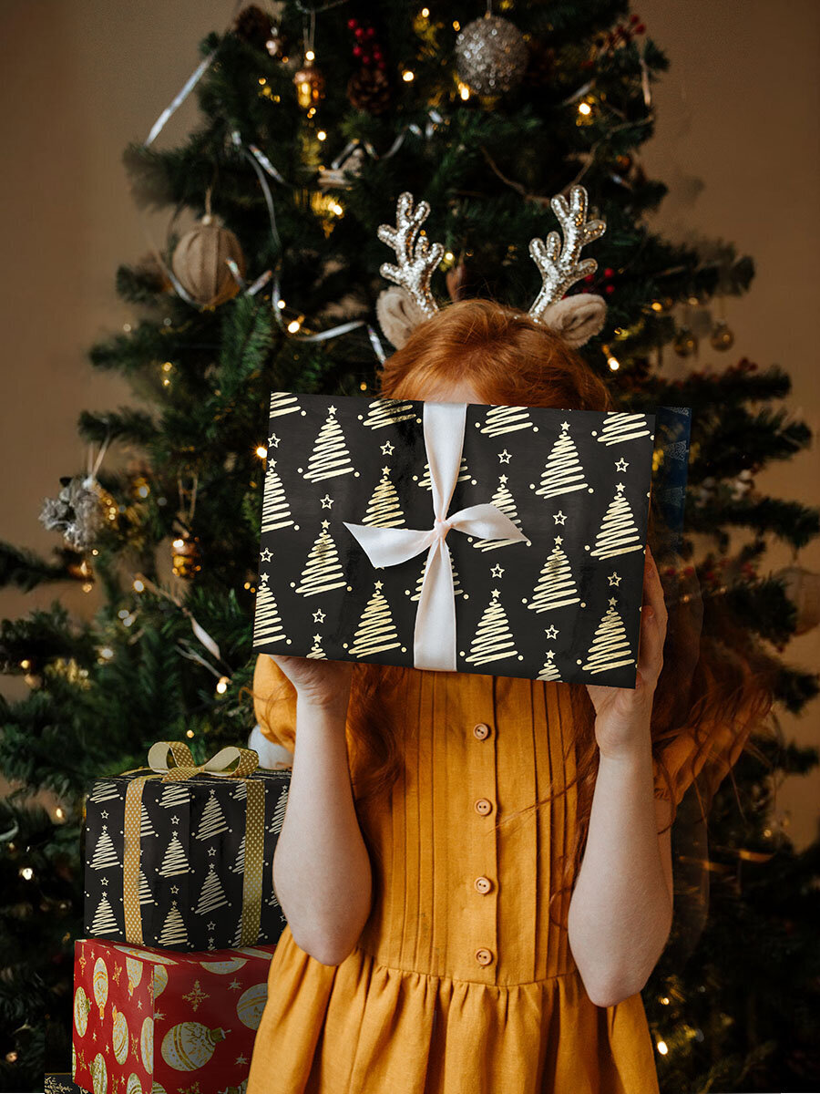 Упаковочная бумага Золотая сказка для новогодних подарков с эффектами 3 шт 70х100 см Black Gold - фото 4