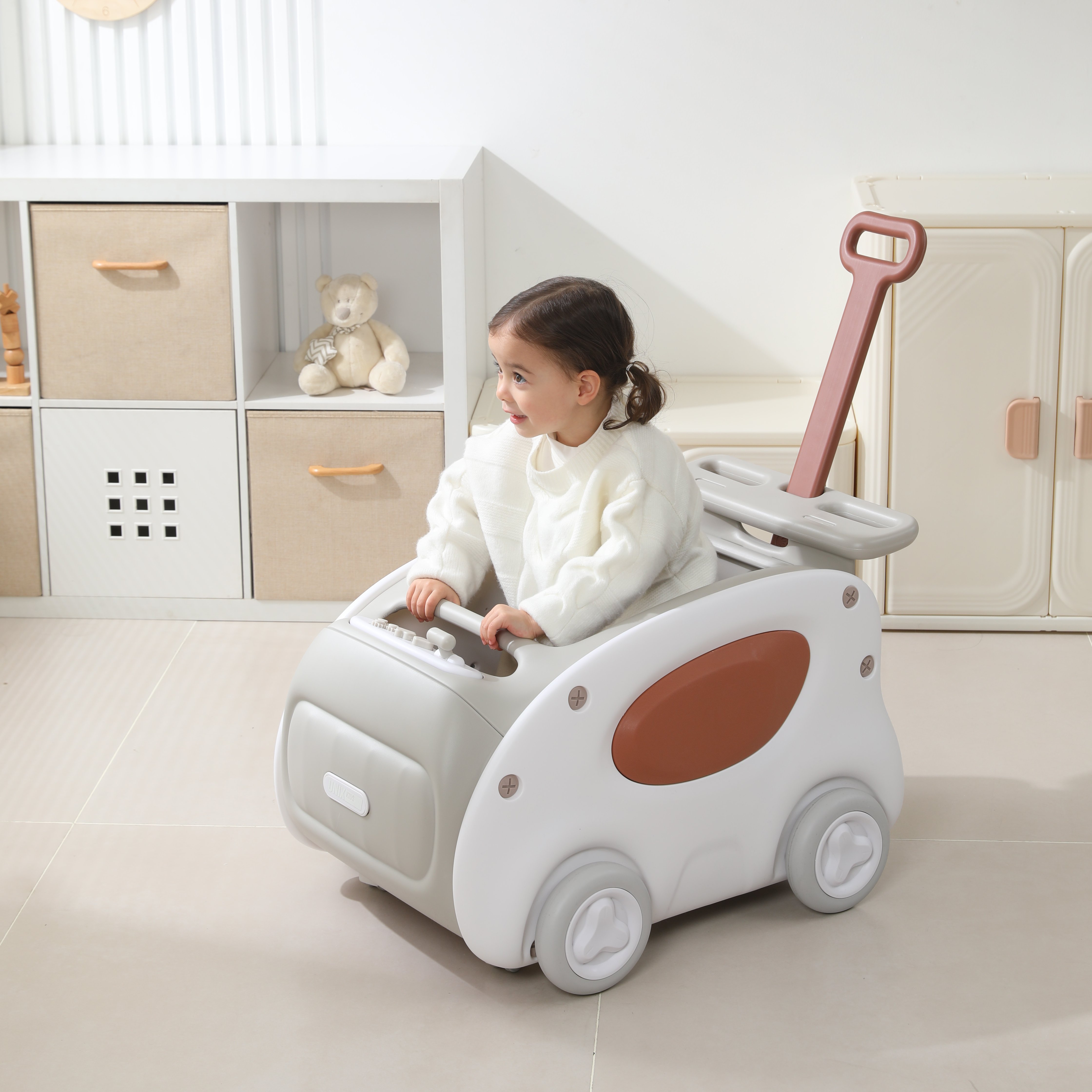 Каталка UNIX Kids SuperCar Grey серый на веревочке, с ручкой - фото 12
