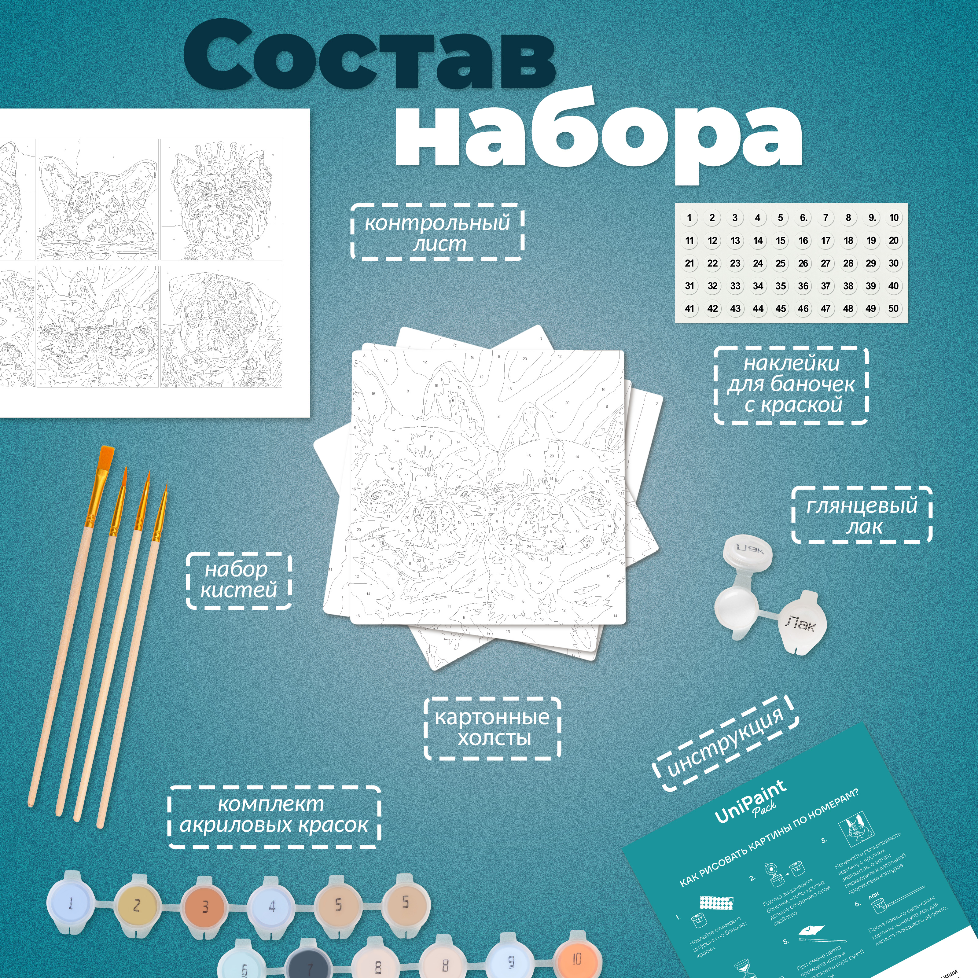 Картина по номерам UNIDEA Собачки в ассортименте - фото 3