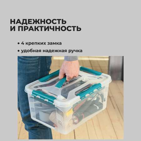Ящик для хранения Econova универсальный с замками и ручкой Grand Box 15,3 голубой
