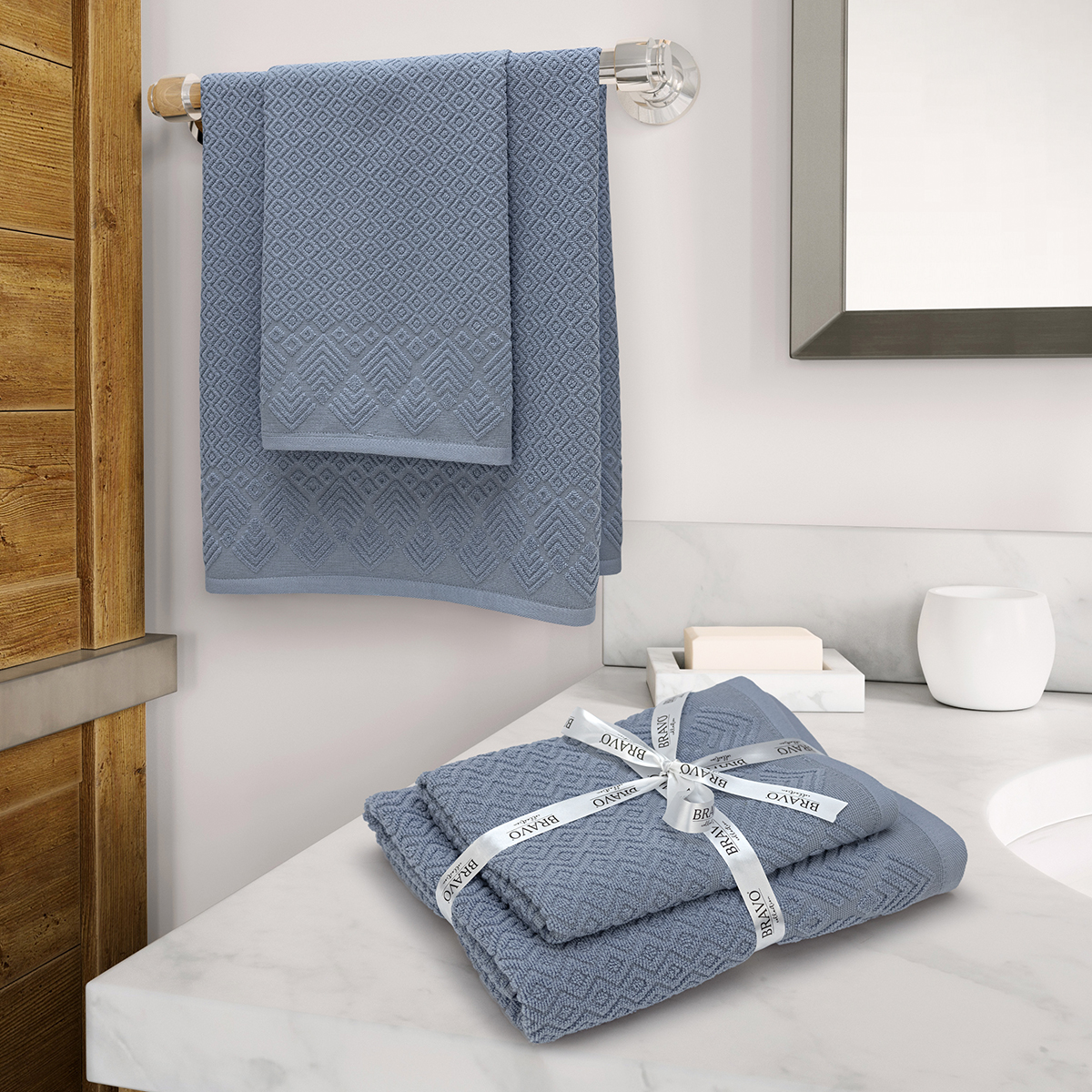 Полотенце BRAVO Ромб 50*70 + 70*120 синий 2 шт. - фото 5