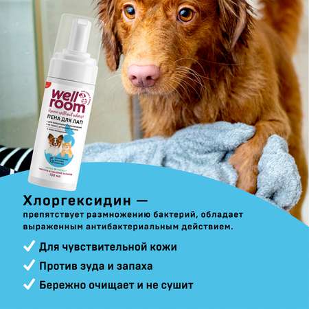 Пенка для лап для животных Wellroom антибактериальная 150мл