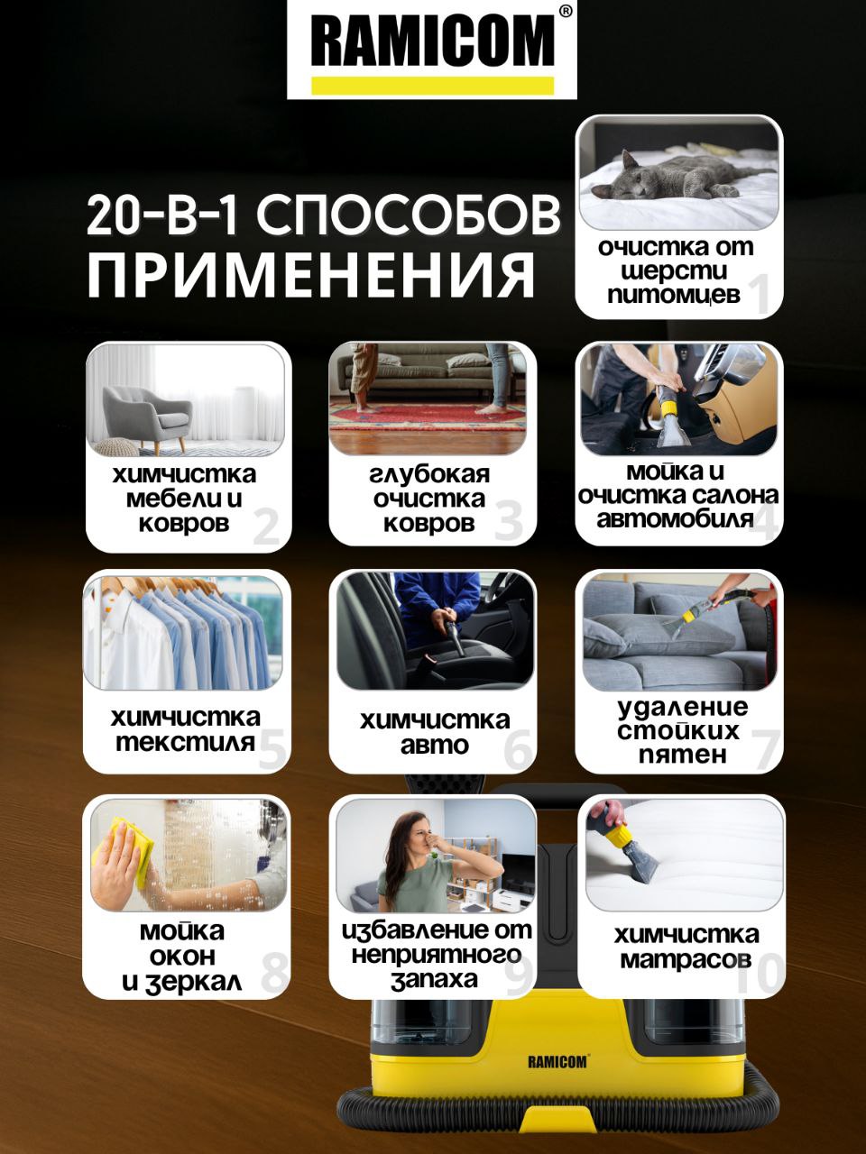 Моющий пылесос Ramicom для химчистки дома, авто и мебели RWC3000 - фото 2