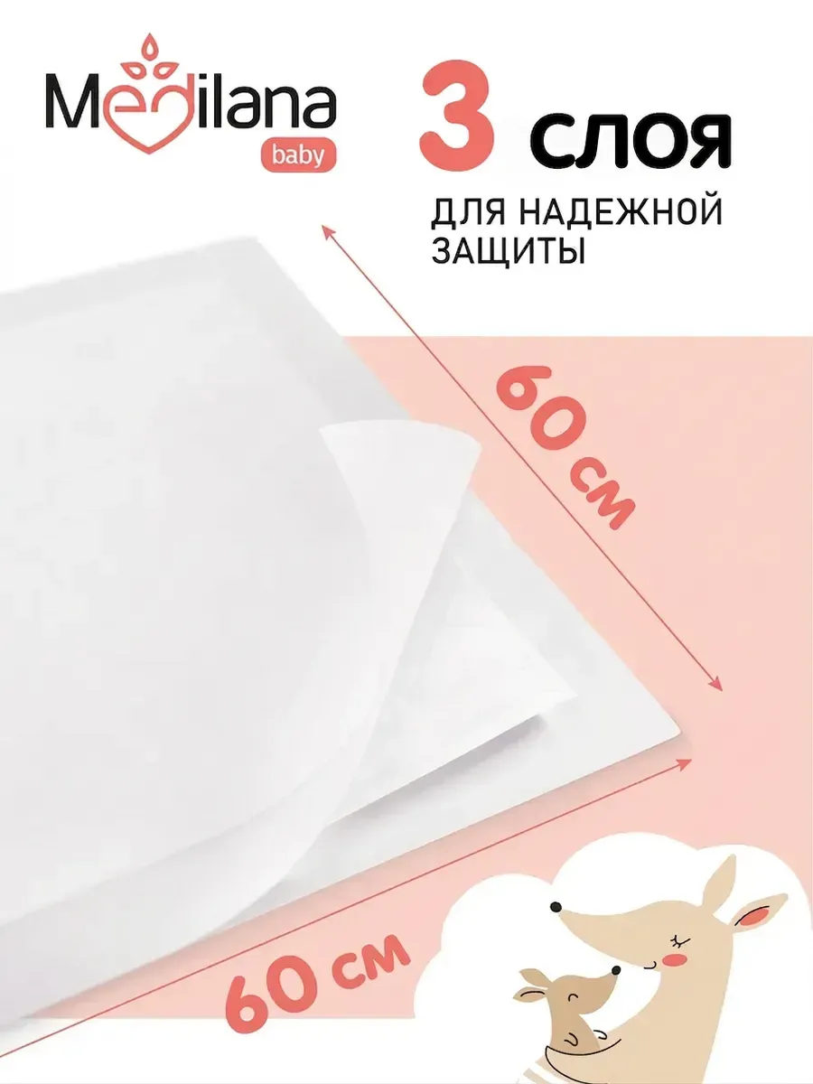 Пелёнки одноразовые MEDILANA 60х60 см 1 упак. 60 шт. - фото 2