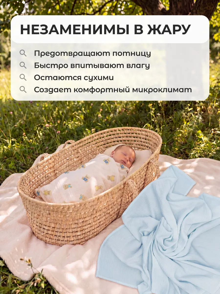 Пелёнка Mamagoods голубые мишки муслин 100х100 см 2 шт. - фото 7