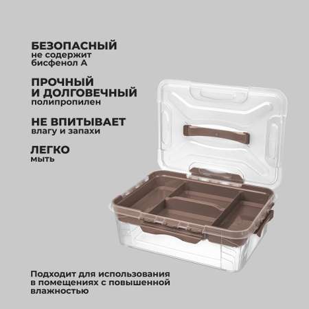 Ящик универсальный Econova с замками и вставкой-органайзером Grand Box 10 л коричневый