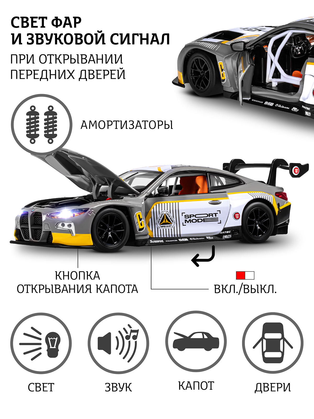 Автомобиль АВТОпанорама BMW M4 GT3 1:24 JB1251650 - фото 2