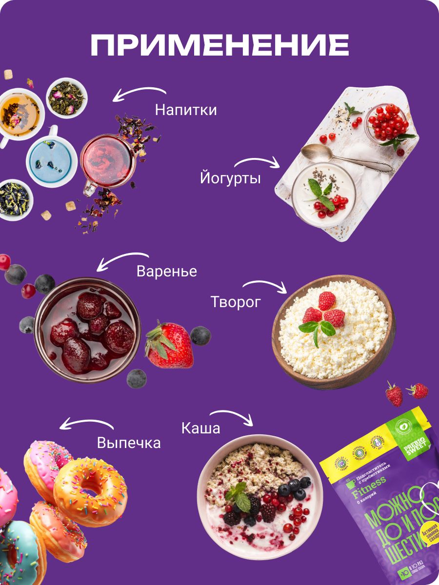 Сахарозаменитель Фитнес (Пребиосвит, Prebiosweet) эритрит + сукралоза, без сахара, для похудения, сахзам, 150 гр - фото 8