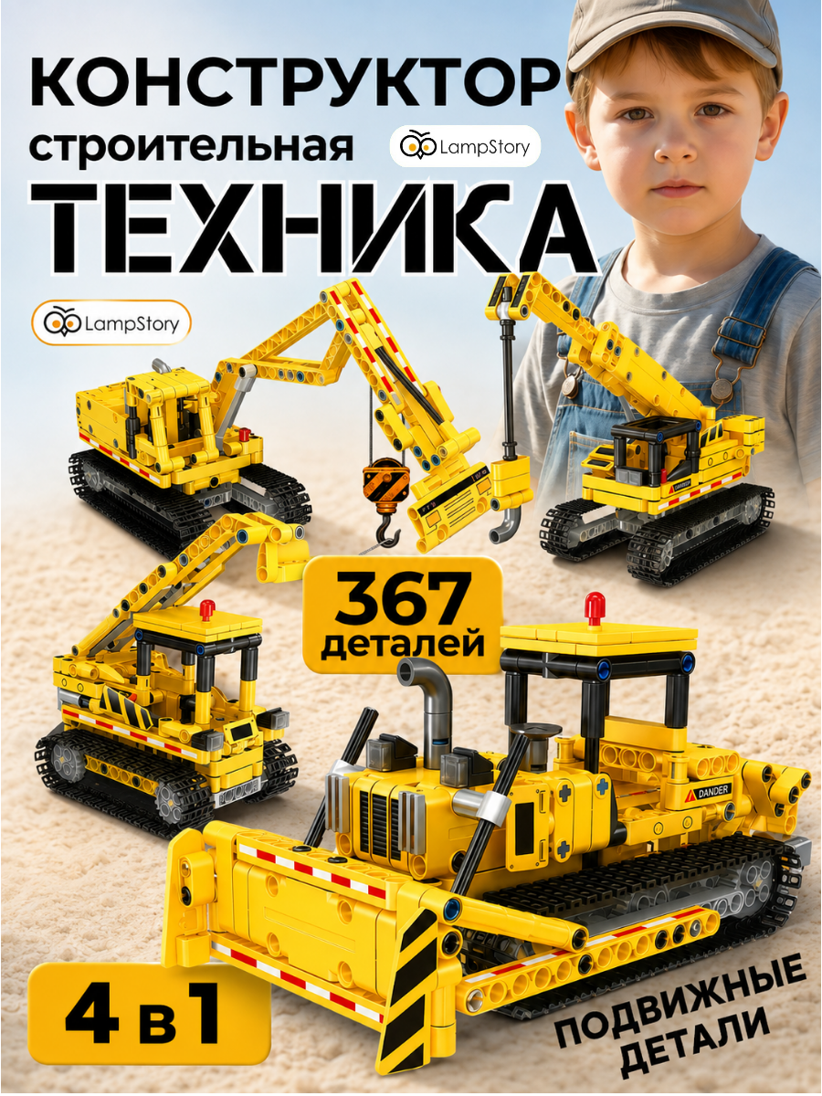 Конструктор LampStory Строительная техника 367 дет. - фото 1