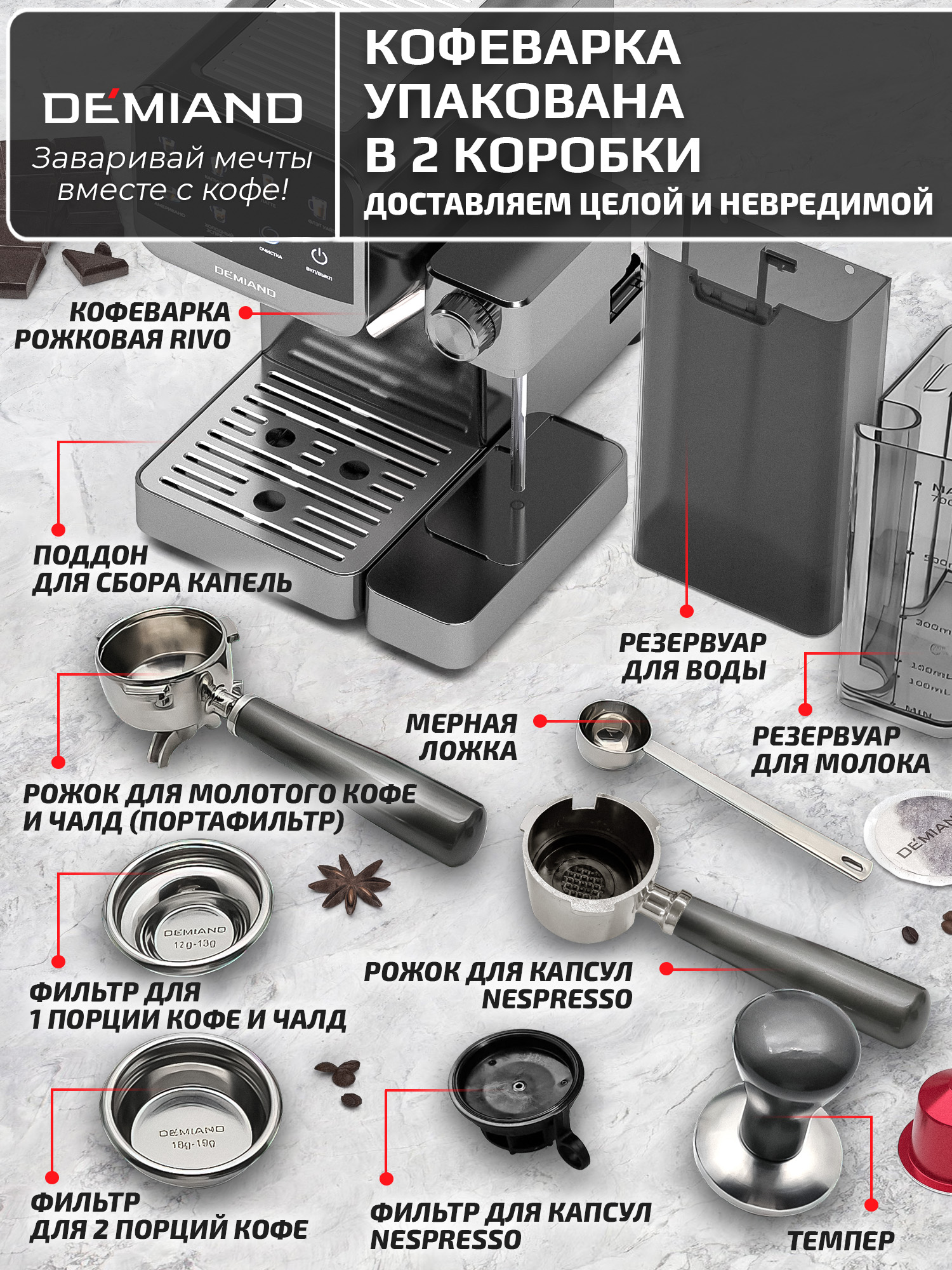 Кофеварка рожковая RIVO DEMIAND с автоматическим капучинатором - фото 14