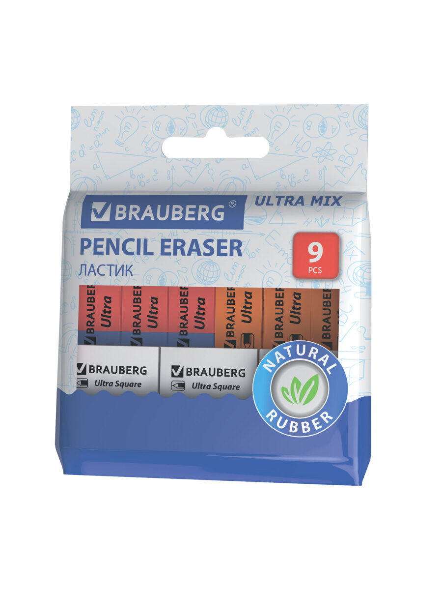 Ластик Brauberg 9 шт. в ассортименте - фото 8