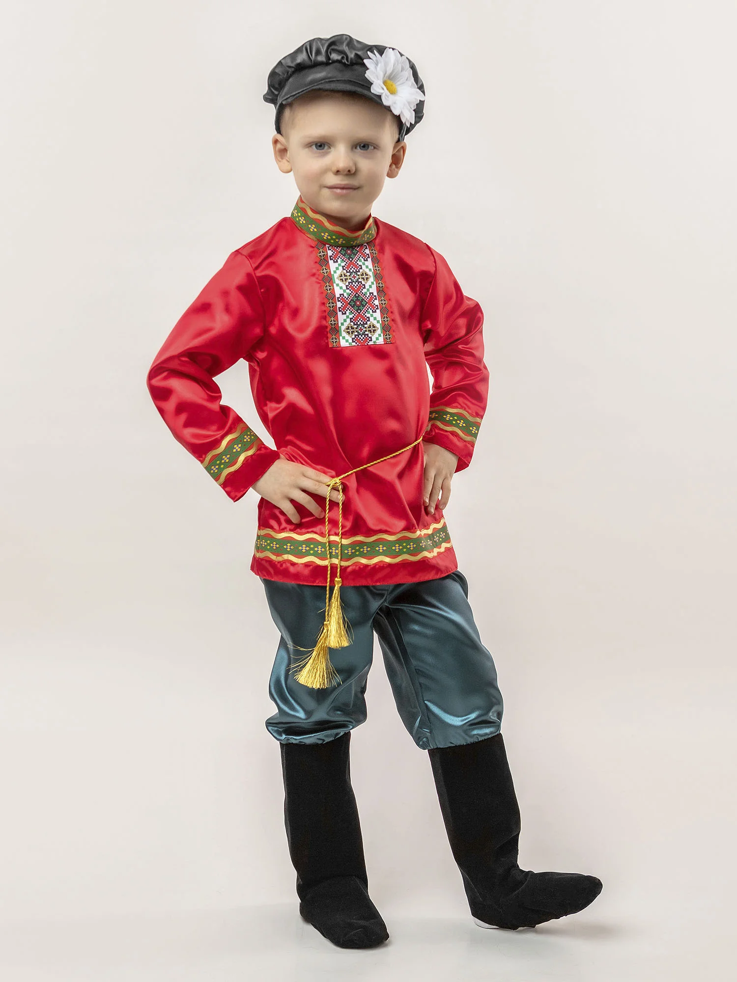 Изображение товара Карнавальный костюм Пуговка для мальчиков 5-11 лет с рубахой, брюками и шапкой
