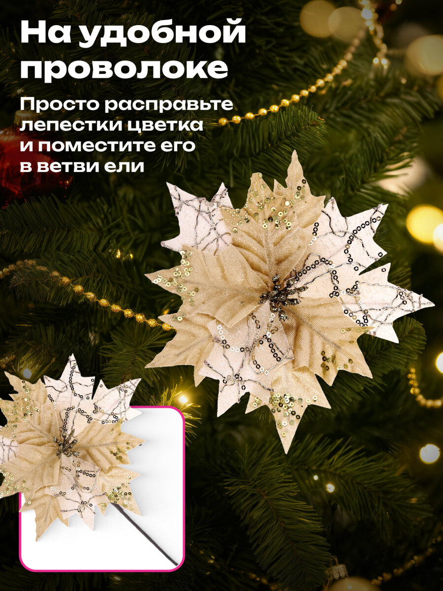 Елочные игрушки Золотая сказка Цветок набор 3 штуки - фото 2