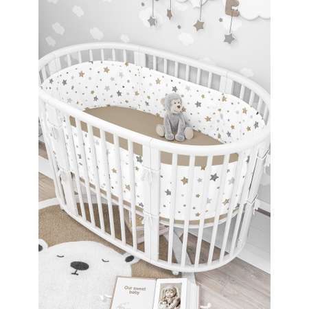 Бортики в кроватку Lemony kids Estrella 2 части по 180 см белый со звездами