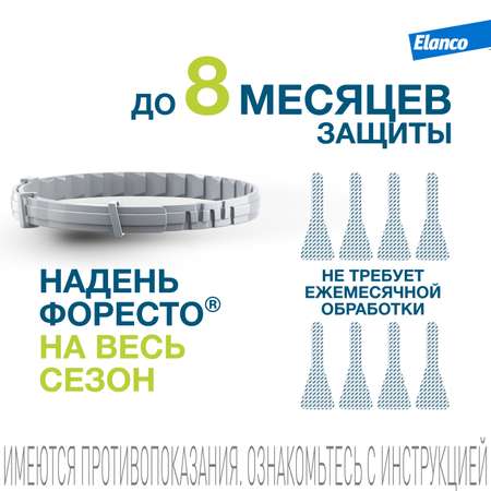 Ошейник для собак Elanco Foresto менее 8кг от блох и клещей защита 8месяцев 38см 65231