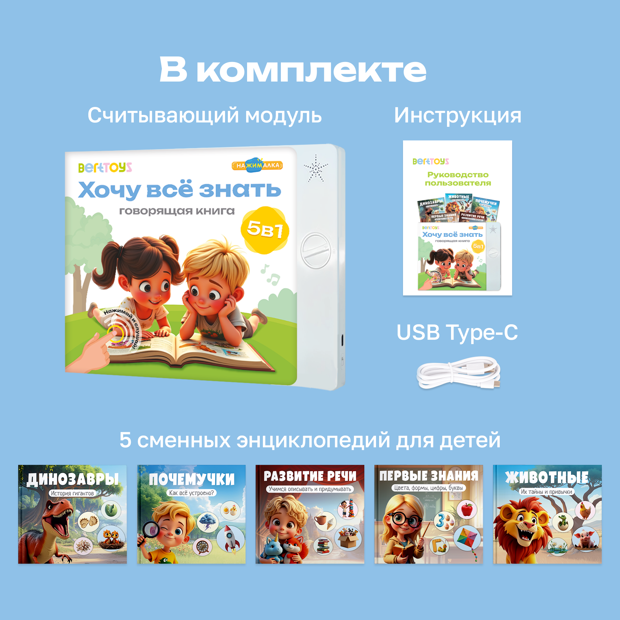 Говорящая Книга Нажималка BertToys 5 в 1 "Хочу всё знать" - фото 13