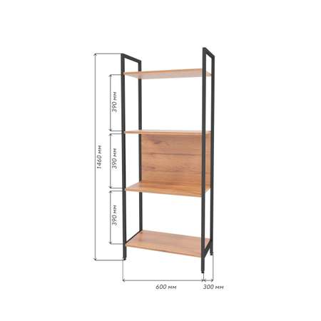 Стеллаж WoodSteel Chicago в стиле лофт 146х60х30 см. Черный