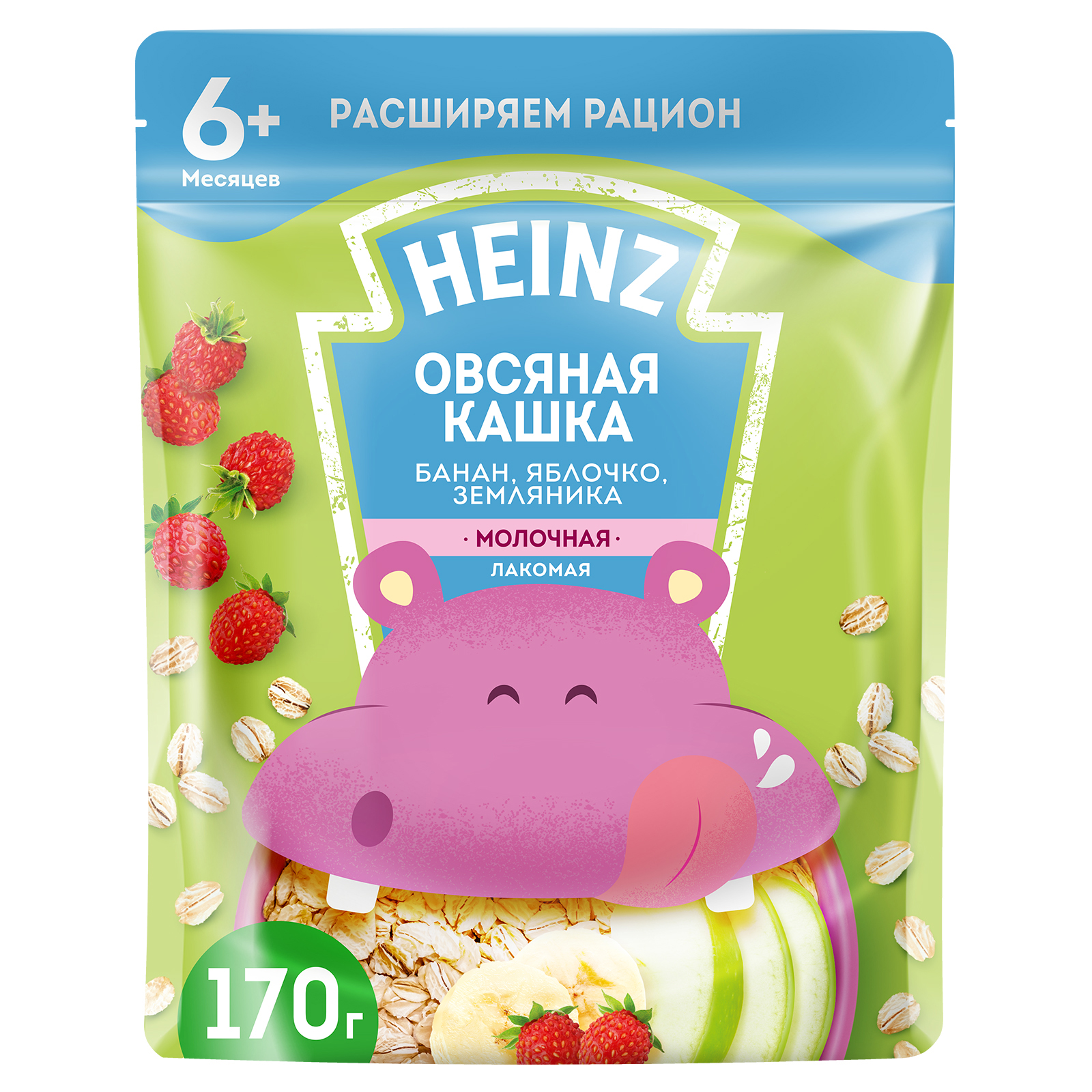 Каша Heinz Лакомая овсяная банан-яблоко-земляника 170г с 6месяцев - фото 1