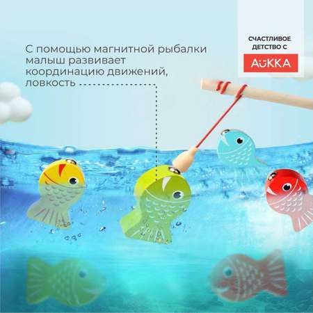 Развивающая детская игра AUKKA Сортер деревянный котик и рыбки по методике Монтессори