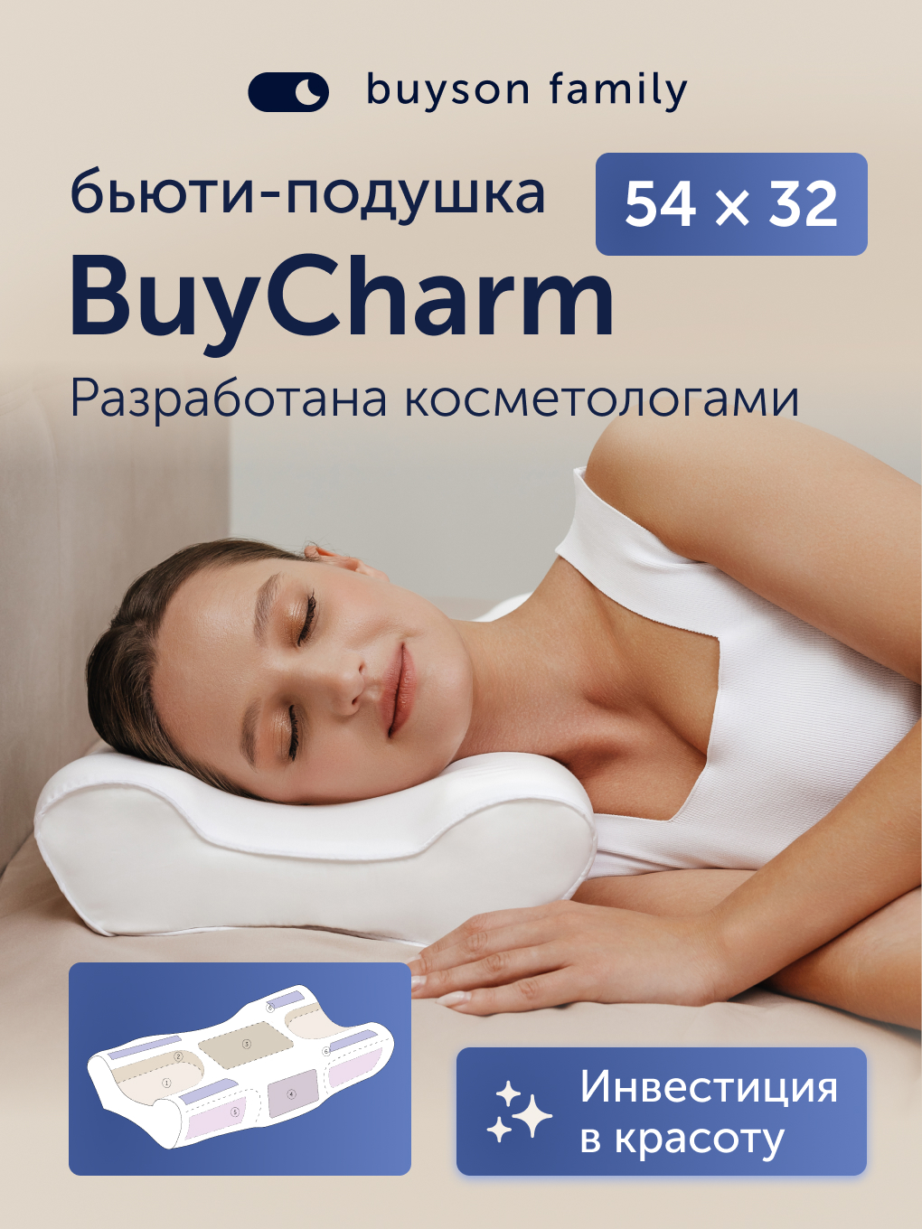 Подушка ортопедическая buyson БайШарм 32 x 54 см - фото 1