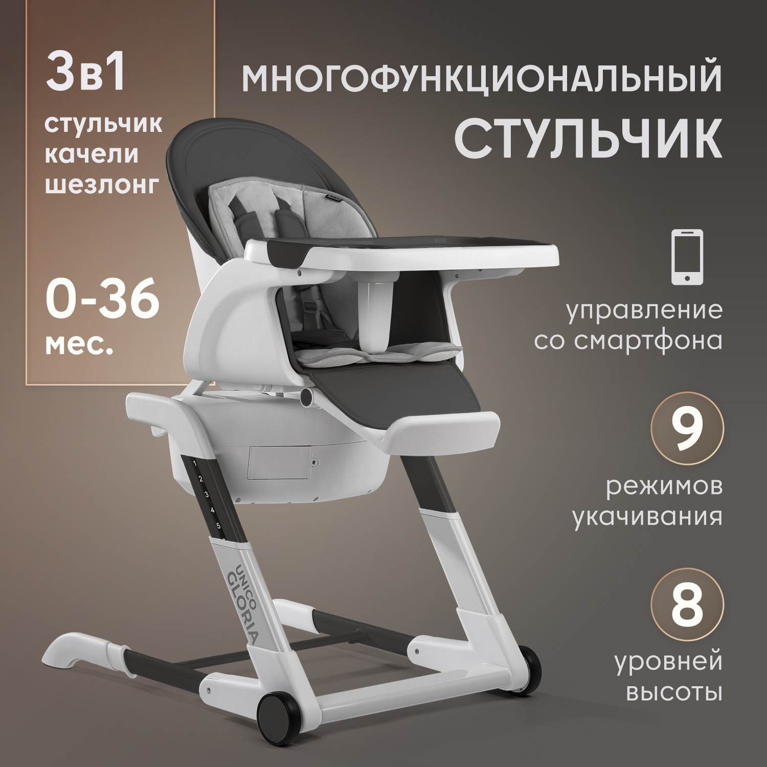 Стульчик для кормления Nuovita Unico Gloria серый - фото 1