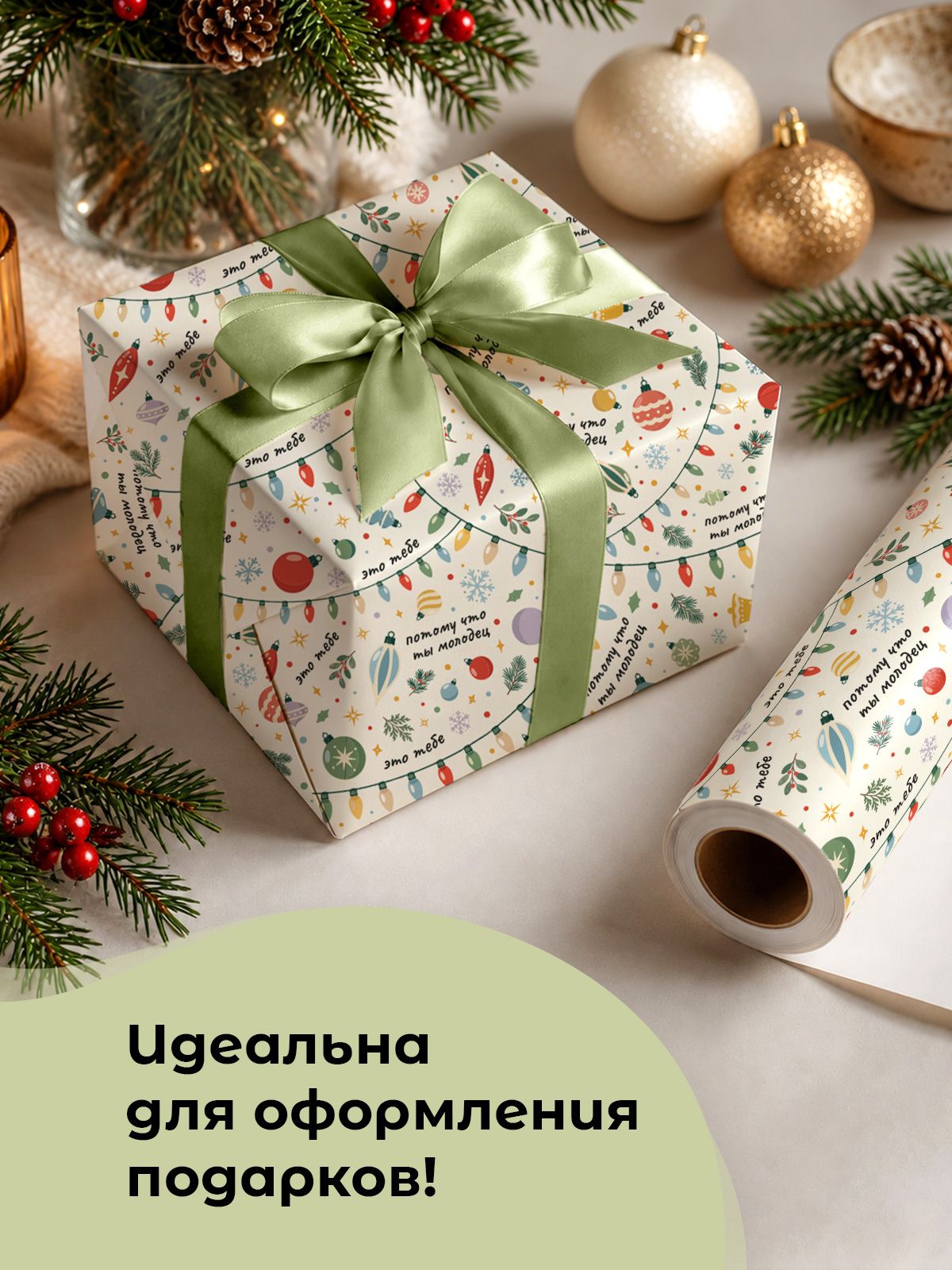 Бумага подарочная новогодняя Gift Mania Потому что ты молодец - фото 2
