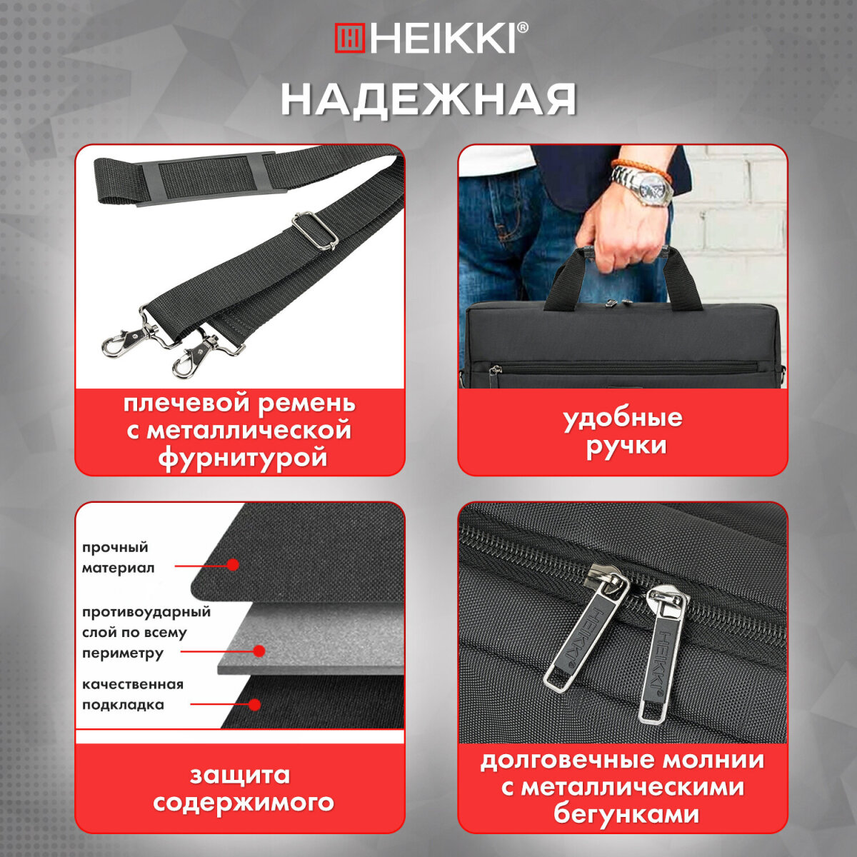 Сумка для ноутбука HEIKKI 15.6 дюймов портфель для документов через плечо - фото 4