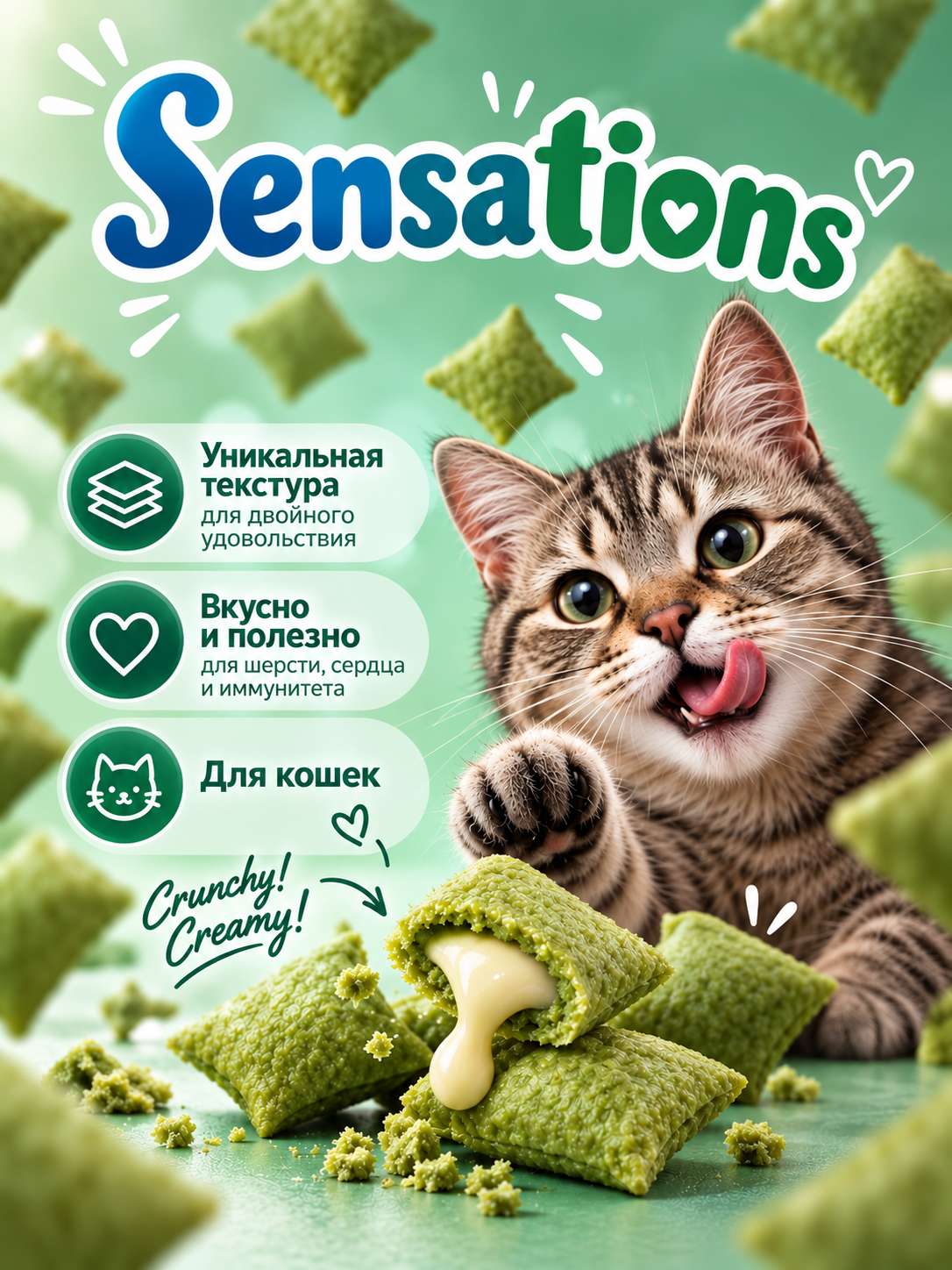 Лакомство сухое для кошек PINK Sensation Хрустящие подушечки с лососем 100г 2 шт. - фото 2