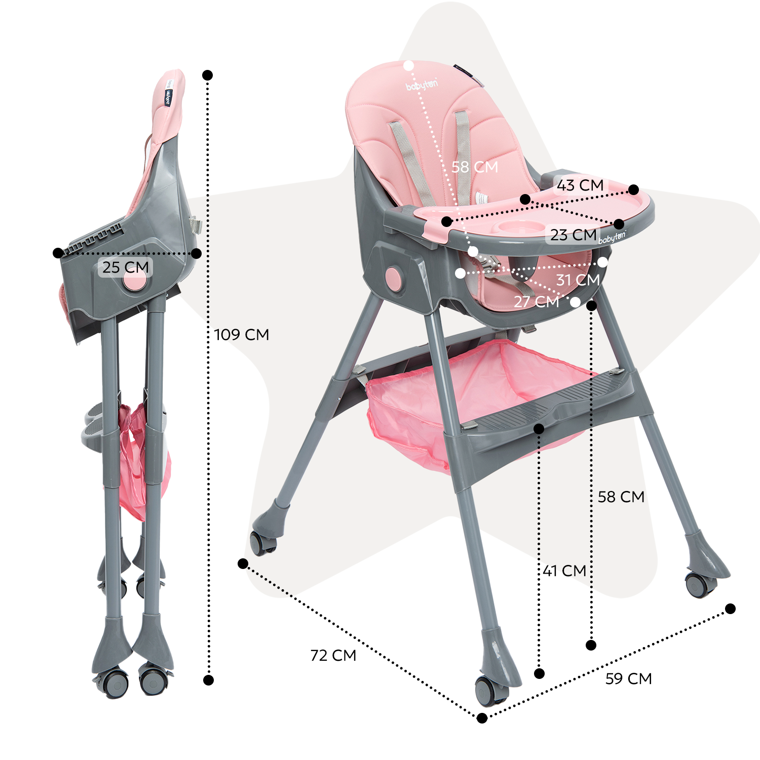 Стульчик для кормления Babyton Bueno Coral-Grey классический - фото 12