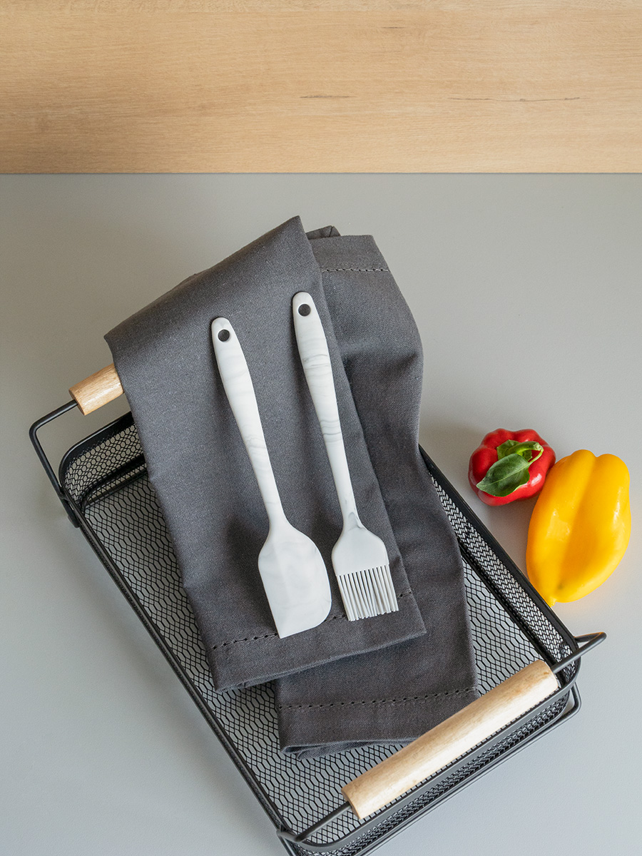 Набор кулинарных принадлежностей DeNASTIA малый 2 шт. (лопатка и кисть) силикон серый/белый A000357 - фото 2