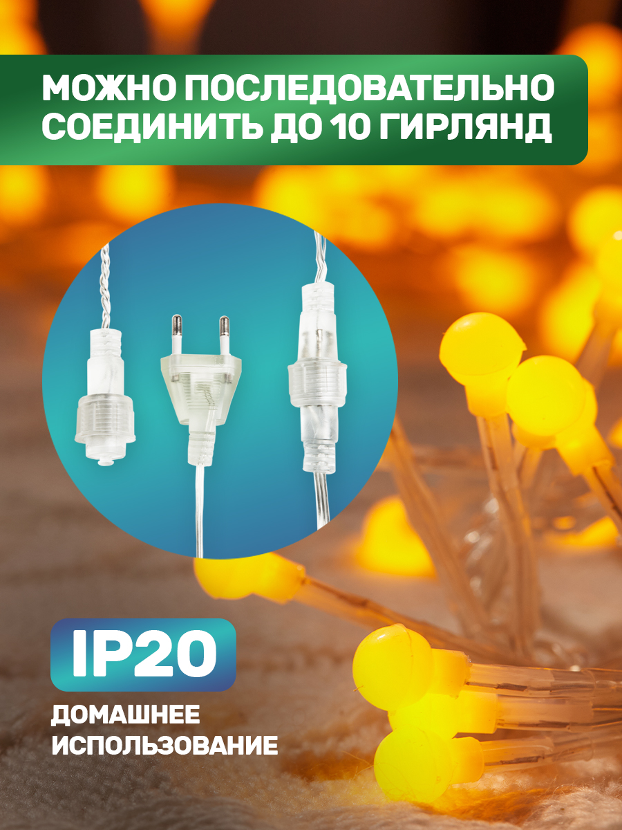 Светодиодная гирлянда NEON-NIGHT Мишура 3 м 8 режимов желтое свечение 303-601 - фото 5