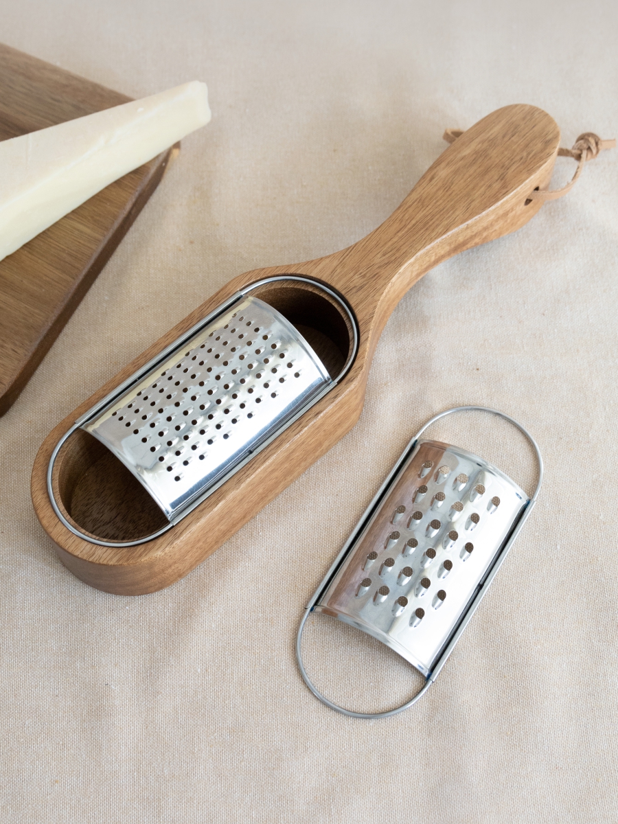 Терка с контейнером DeNASTIA 2 насадки нерж.ст.+акация 27,5x7x4/6 A000394 - фото 5