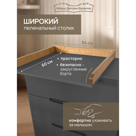 Комод пеленальный Азбука Кроваток Аврора 3 ящика графит бук