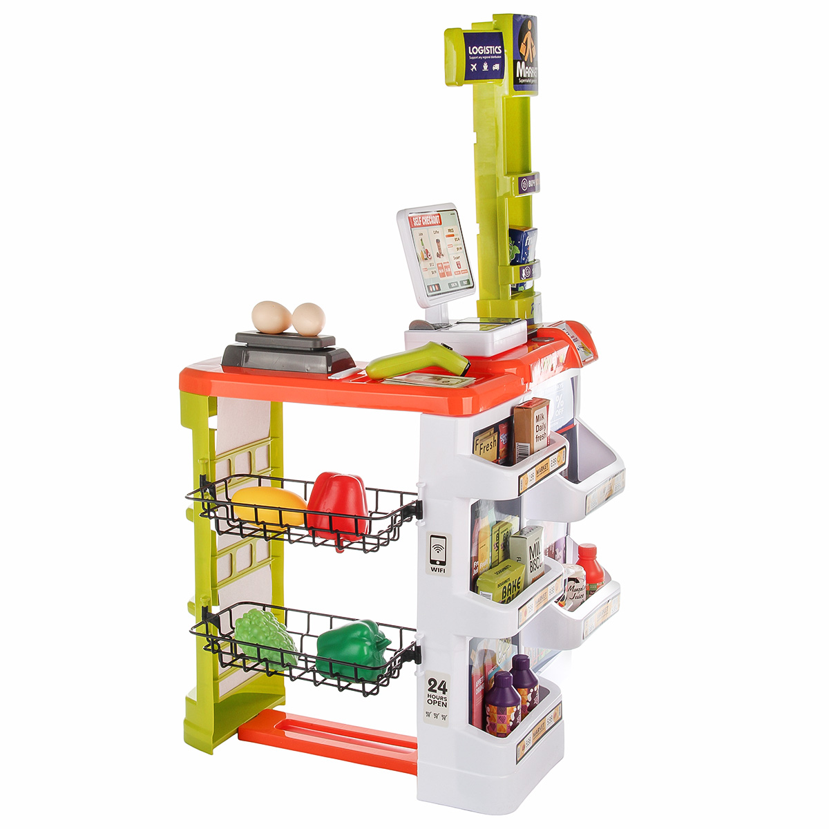 Игровой набор Veld Co касса, тележки и корзинки, прилавок, продукты - фото 3