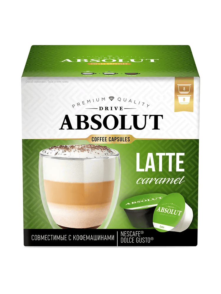 Кофе в капсулах ABSOLUT DRIVE ЛАТТЕ МАККИАТО со вкусом карамели для кофемашин Dolce Gusto - фото 1