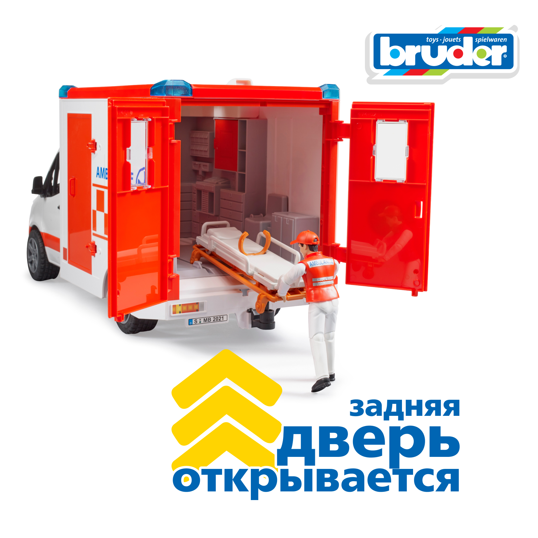 Скорая помощь Bruder Mercedes (свет,звук) с фигуркой 1:16 02-676 - фото 4