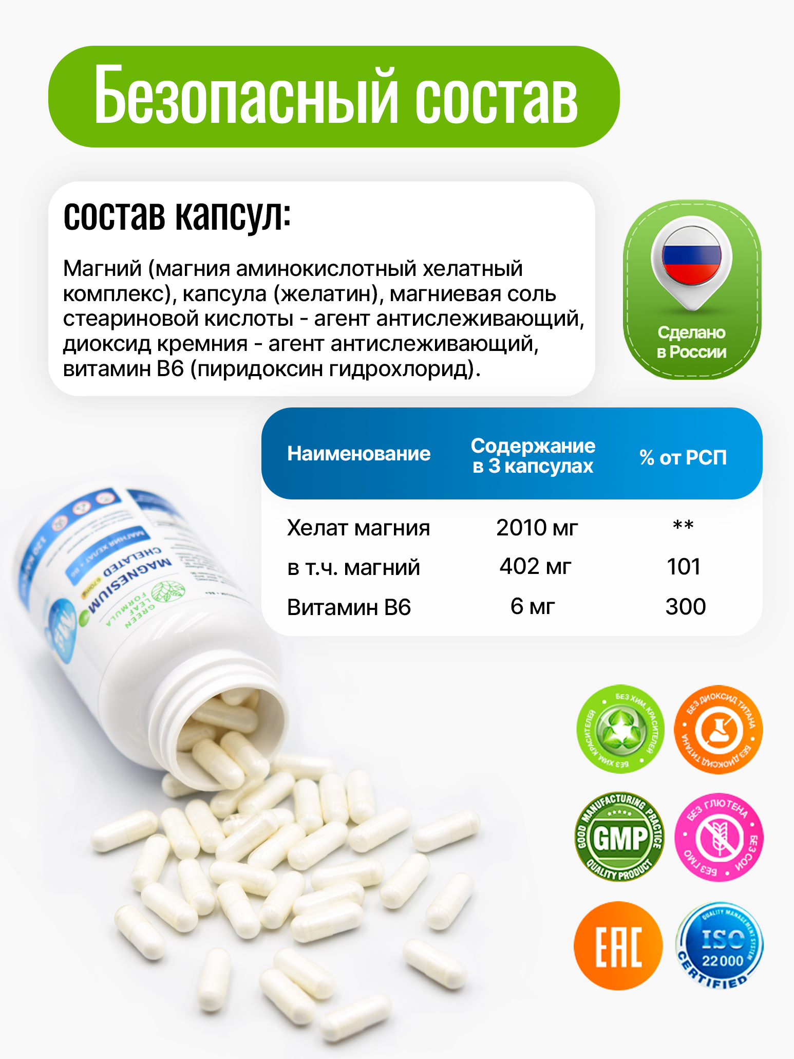 Магний В6 хелат 120 капсул Green Leaf Formula успокоительное от стресса для сна от судорог мигреней - фото 4