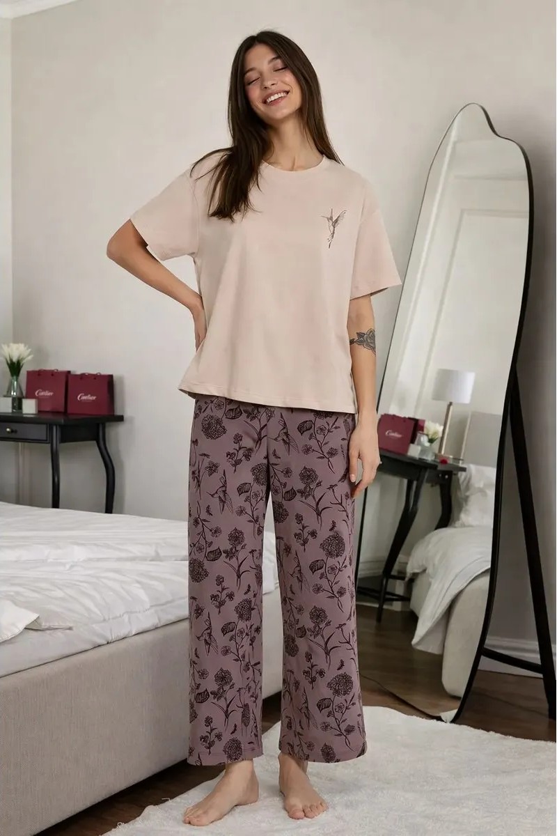 Пижама Mark Formelle (Марк Формэль) 592600/холодный бежевый +цветы на коричневом - фото 1