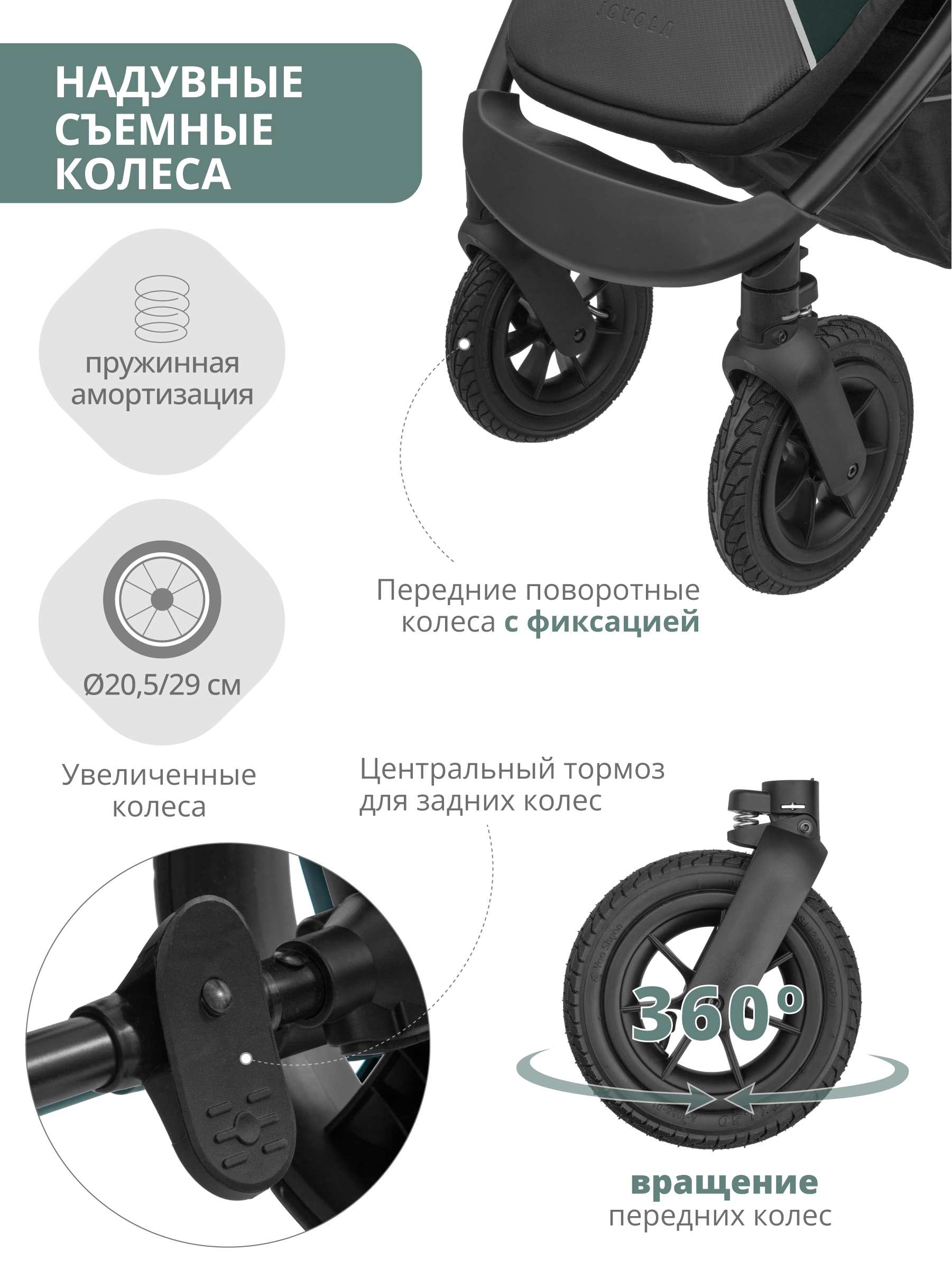 Коляска прогулочная JOVOLA SELENA AIR темно-зеленый - фото 9