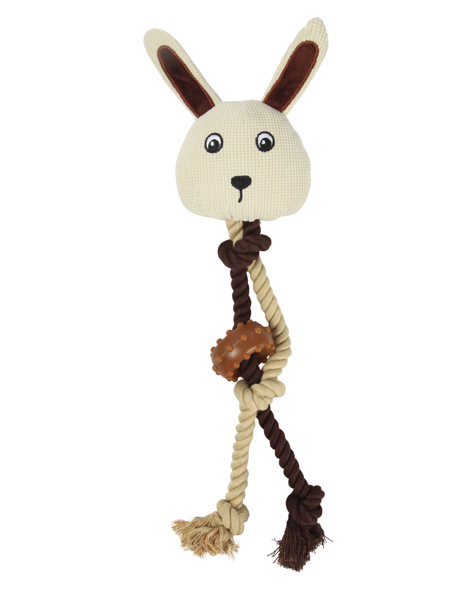 Игрушка для собак Barbaks Заяц Ануфрий мягкий с пищалкой и канатиком 45*10см - фото 1