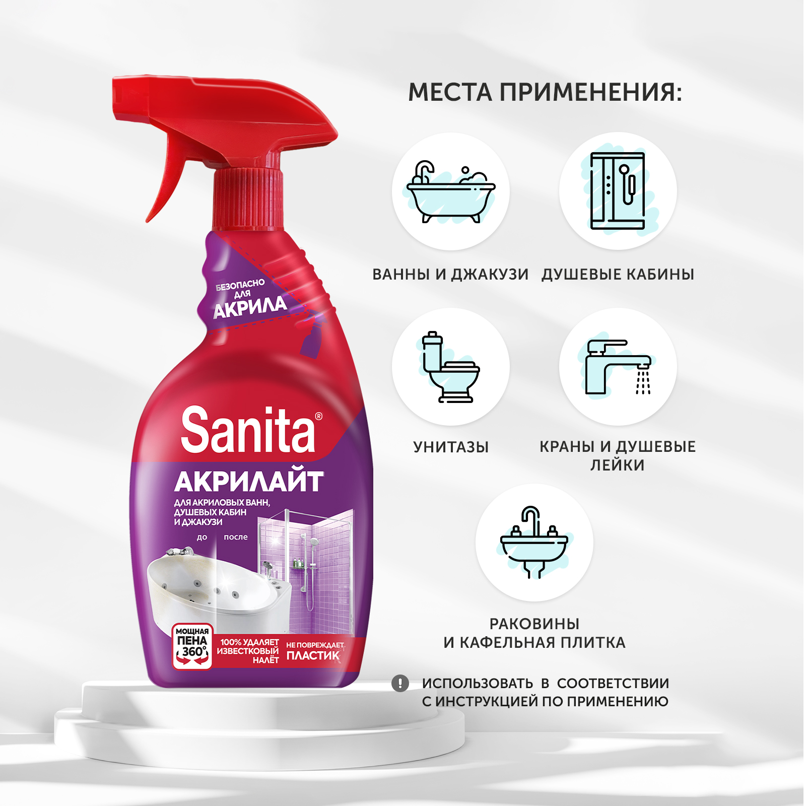 Моющее средство Sanita Акрилайт 500 мл для ванн 1 упак. - фото 3